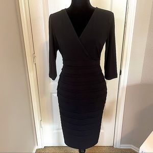 Ann Taylor structured black knee length dress with 3/4 sleeves, lined SZ 2.